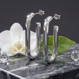 Sleek 18K White Gold Plated Stainless Steel Modern U-Shape Statement Earrings